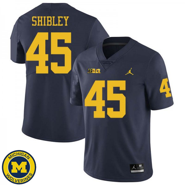 Men's University of Michigan #45 Adam Shibley Navy Jordan Brand College Game Jersey